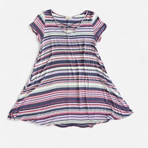 Purple Striped V-Neck Mini Dress / Tunic